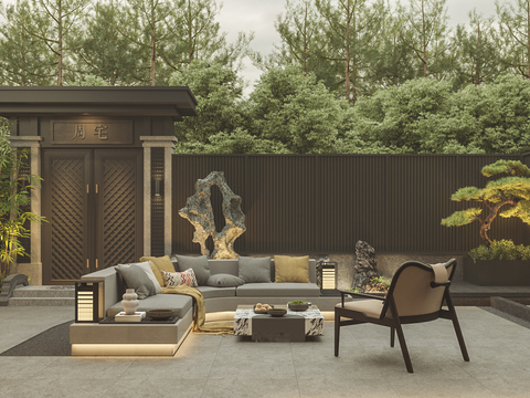  新中式花园 庭院3d模型 