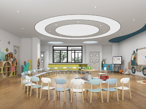  现代幼儿园培训班活动室教室过道3d模型 