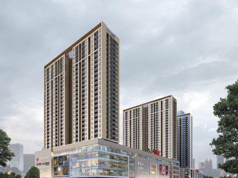  现代办公楼建筑外观psd 