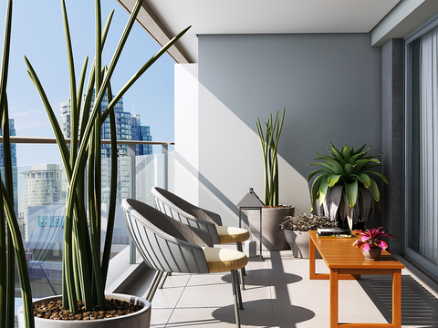  现代阳台休闲区3d模型 