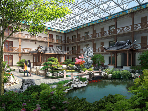  中式公园景观psd 