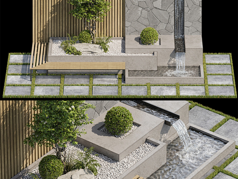  现代流水池景观小品3d模型 