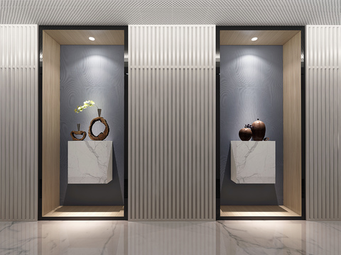  新中式会所走廊过道3D模型 