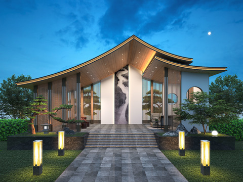  新中式景观亭夜景3d模型 