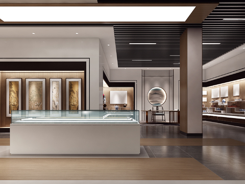  新中式博物馆展厅3d模型 