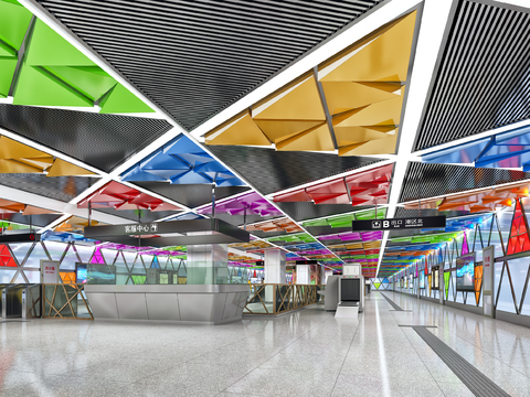  现代地铁站台通道3d模型 