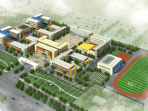  现代学校鸟瞰psd 