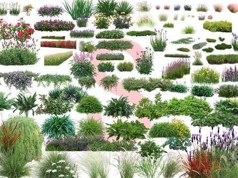  现代绿植花卉灌木丛psd 