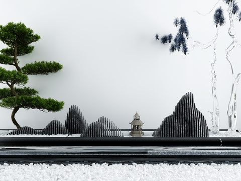  新中式假山景观小品3d模型 