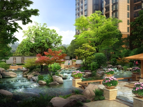  现代小区庭院景观psd 