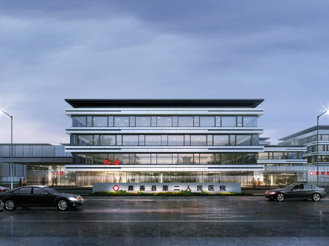  现代医院住院部夜景psd 