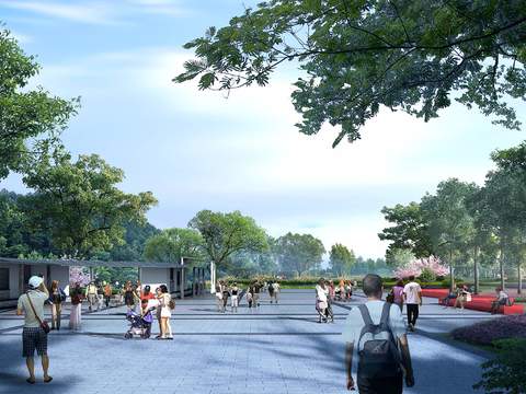  新中式园林景观psd 