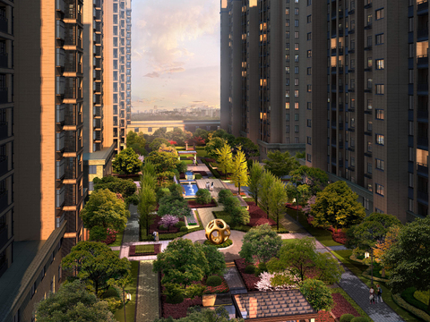  现代小区公园园林鸟瞰psd 