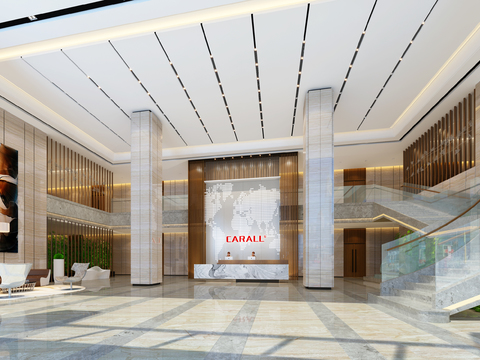  现代办公楼大堂3d模型 