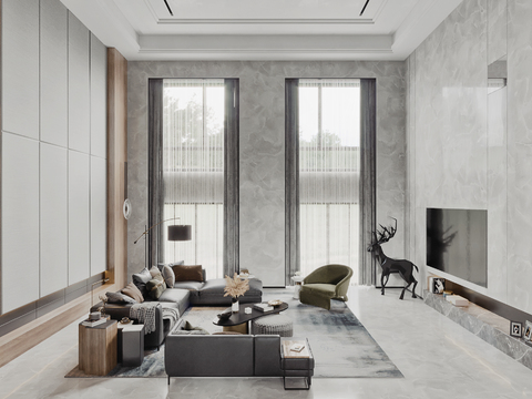  现代别墅大堂餐厅3d模型 