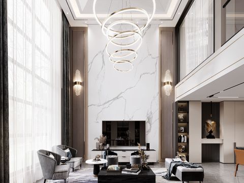  现代别墅大堂餐厅3d模型 