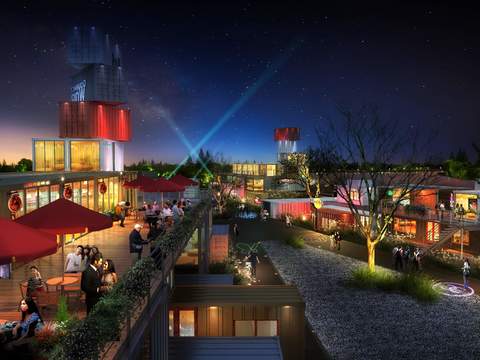  现代商业街露台夜景景观psd 