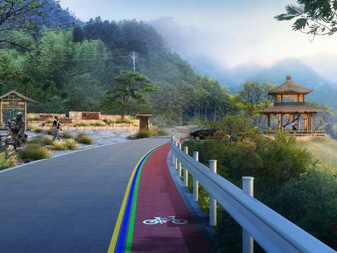  现代农村道路桥梁景观psd 