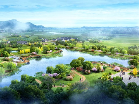  湿地公园鸟瞰psd 