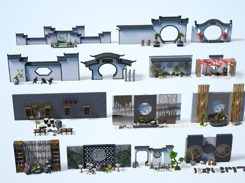  中式古建景墙 照壁3d模型 