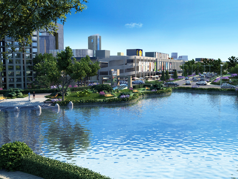  现代商业区园林景观3d模型 