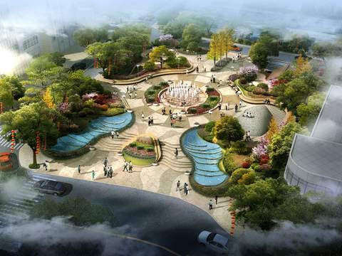  现代公园景观鸟瞰psd 