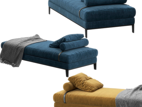  现代布艺沙发贵妃榻3d模型下载 客厅休闲区靠垫装饰家具 简约舒适室内设计 