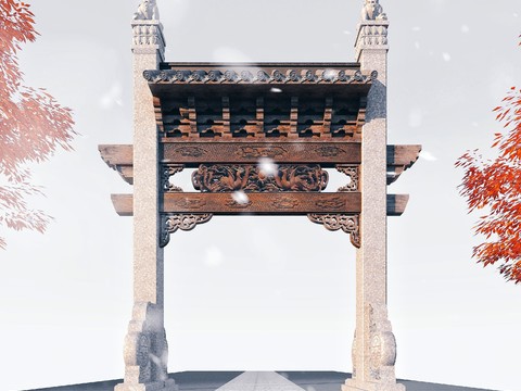  中式古建牌坊3d模型 
