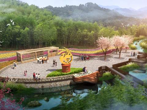  现代花海公园鸟瞰psd 