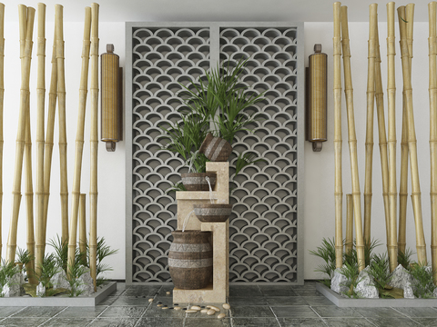  新中式盆栽竹子小品3d模型 