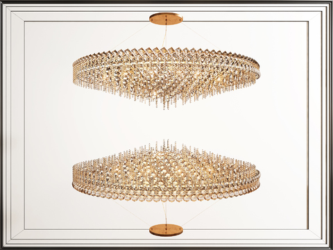  现代奢华水晶吊灯3d模型下载 几何造型双层环形大厅吊灯 豪华室内装饰设计 