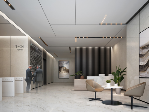  现代写字楼大堂前台3d模型 