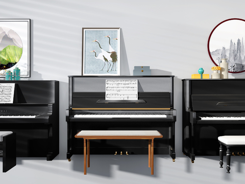  新中式钢琴3d模型 