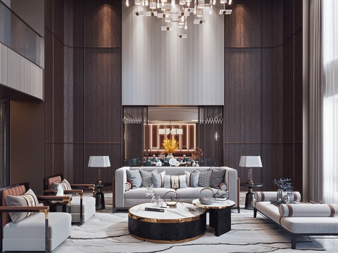  新中式别墅客厅3d模型 