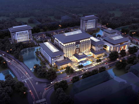  新中式酒店会所鸟瞰规划3d模型 