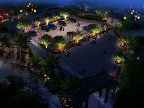  现代停车场鸟瞰夜景psd 