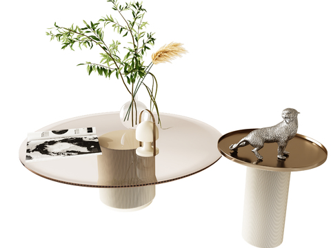 现代茶色玻璃子母茶几3d模型