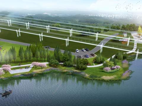  现代湿地园林鸟瞰psd 