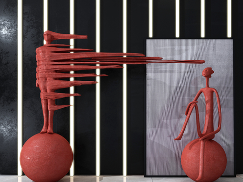  现代抽象人物雕塑3d模型 