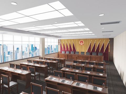  现代党政机关会议室3d模型 