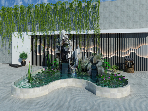  现代水池藤蔓景观小品3d模型 