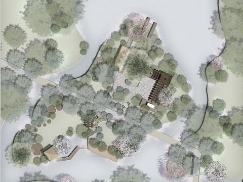  现代湿地公园鸟瞰平面图psd 