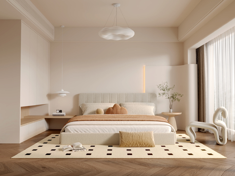 奶油风卧室 主卧 主人房3d模型