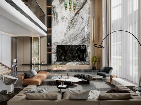  别墅大堂 别墅客厅3d模型 