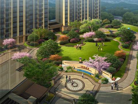  现代公园鸟瞰psd 