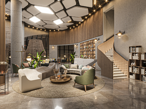  现代会客室 洽谈区3d模型 