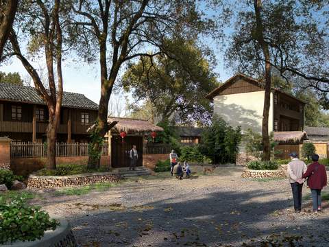  现代农村住宅庭院园林景观psd 