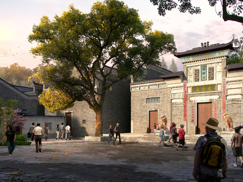  新中式古建牌坊宗祠psd 