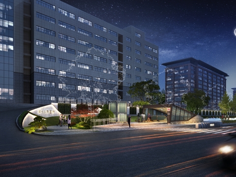  现代医院外观夜景psd 