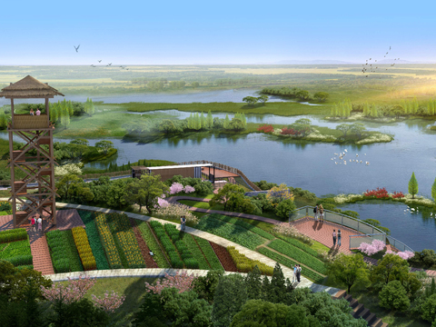  现代田园园林景观psd 